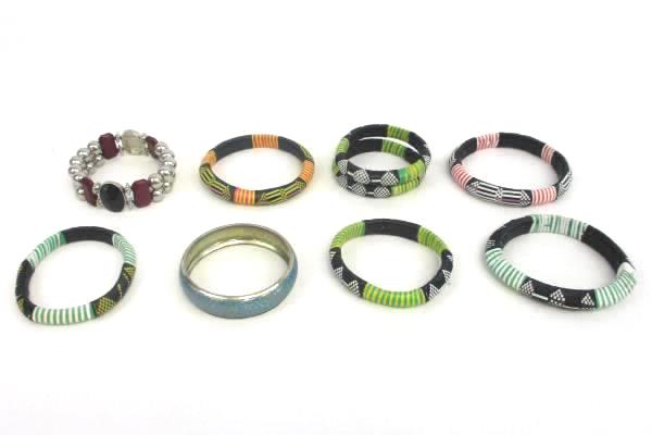 Lot of 9 Bangle Braided Beaded Metal Bracelets Hippie Hobo