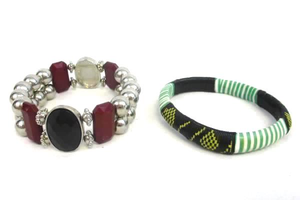 Lot of 9 Bangle Braided Beaded Metal Bracelets Hippie Hobo