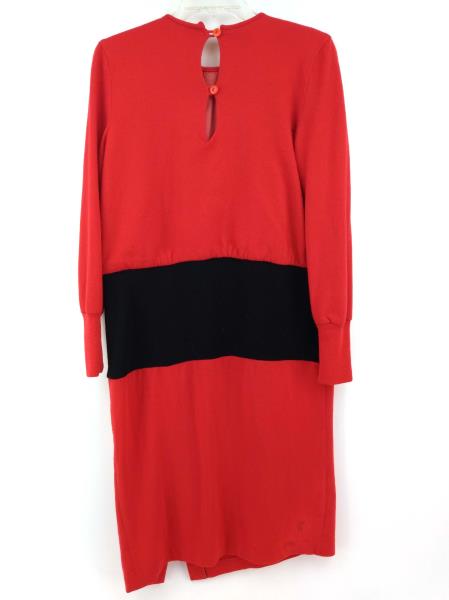 Vtg 80s CHETTA B. Dress Red Black Wool Pleated Blouson Faux Wrap Skirt Sz 8