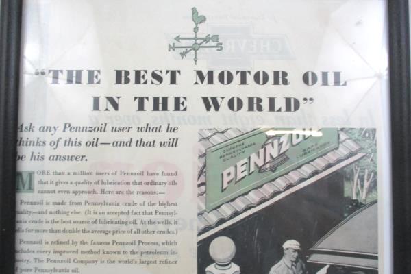 Vintage Framed PENNZOIL MOTOR OIL Saturday Evening Post Ad August 24, 1929