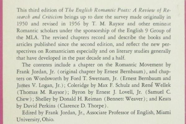 VTG The English Romantic Poets Review of Research Criticism Third Edition 1972