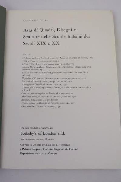 SOTHEBY'S Catalog 19th & 20th Century Italian Paintings Drawings Sculpture, 1969