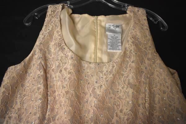 J.Taylor Dress Formal Beige Lacey Bust With Sequins Sparkle Women's Size 16