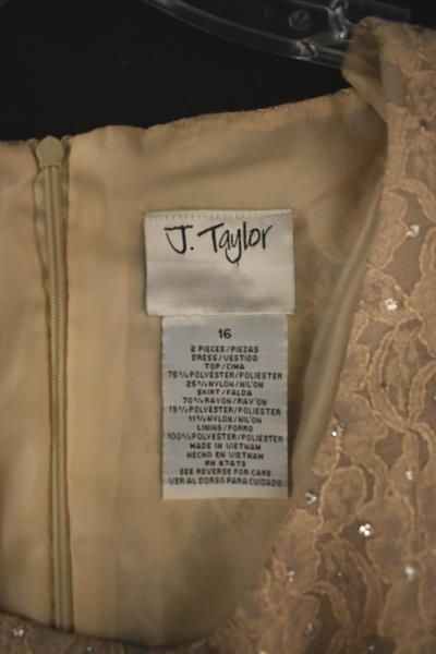 J.Taylor Dress Formal Beige Lacey Bust With Sequins Sparkle Women's Size 16