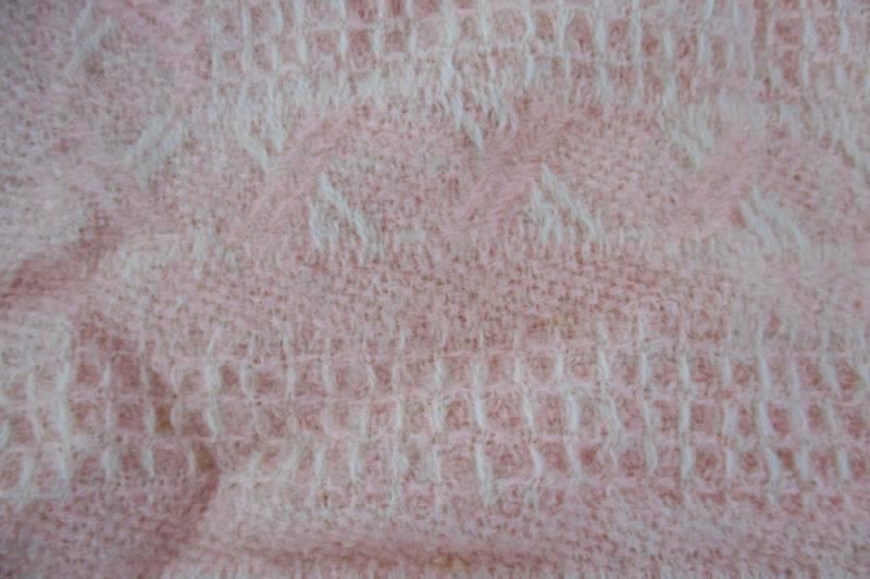 Vintage Handmade Baby Knit Fringe Blanket Pink Peach Cream 36" x 30" Tassels