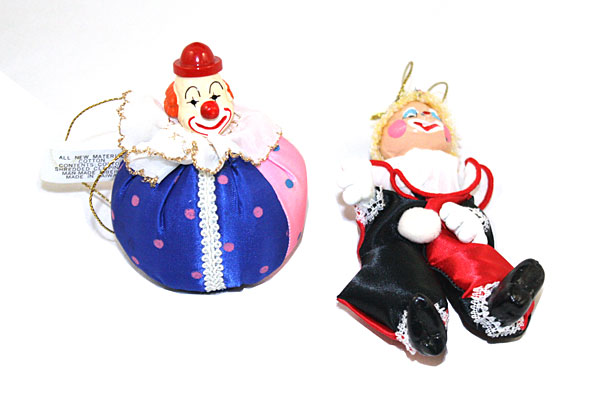 Silky Smiling Clown Ornaments- Set of 2 - Made in Taiwan