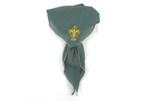 BSA Boy Scout Green Yellow Neckerchief Scarf Triangle Cloth Wood Indian Head Tie