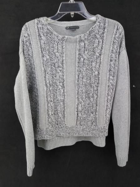 ARMANI EXCHANGE A|X Sweater Gray Cable Knit Cotton Blend Hi Lo Hem Women's M
