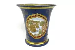 Martin Scott Blue Vase With Gold Trim Port Scene With Ships Portland Oregon