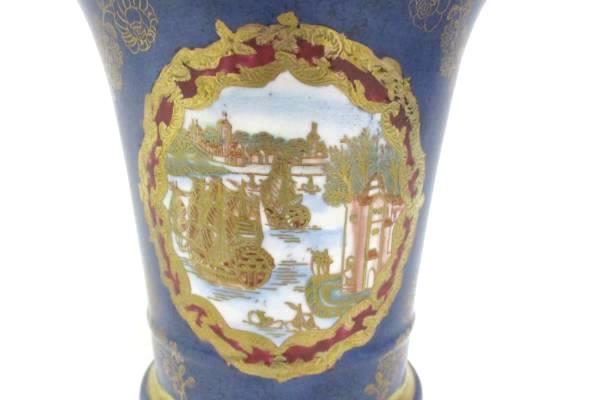 Blue Vase With Gold Trim Port Scene With Ships Martin Scott Portland Oregon