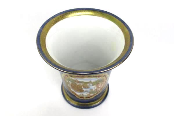Blue Vase With Gold Trim Port Scene With Ships Martin Scott Portland Oregon