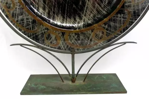 23 Inch Handcrafted Art Pottery Charger Plate With Iron Stand Signed By Artist