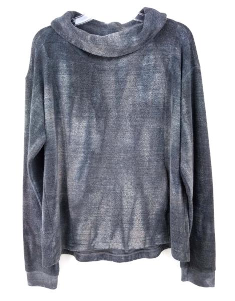 BELLA LUXX Funnel Neck Pullover Heather Gray Tie Dye Fleece Sweater Sz M NWT