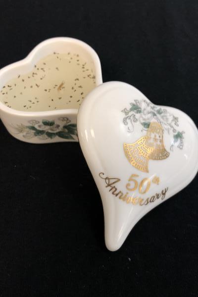 Lot Of 3 Toasting Glasses Heart Trinket Lunds Lites Happy 50th Anniversary