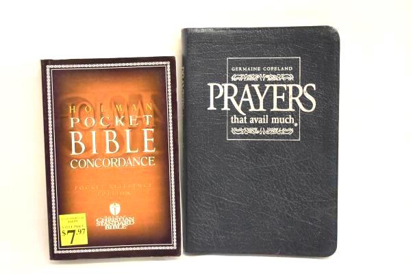 Lot Of 2 Books Pocket Bible Concordance & Leather Bound Book Of Prayers