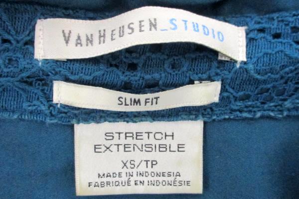 Van Heusen Studio Slim Fit Stretch Extensible Teal Button Up Blouse Women's XS