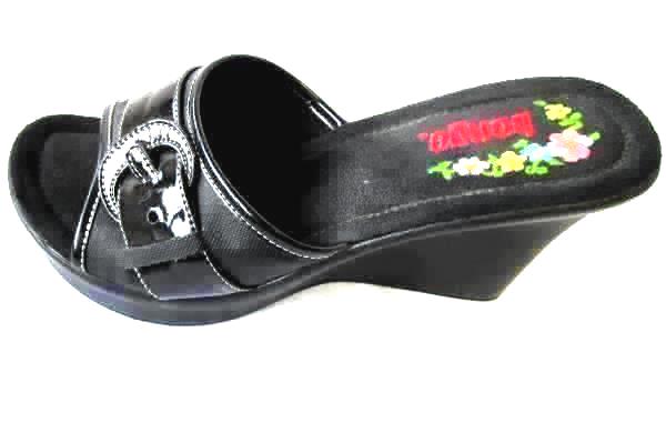 Bongo Black Buckle Wedge Sandals-Heels Size 6