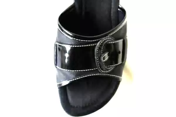 Bongo Black Buckle Wedge Sandals-Heels Size 6