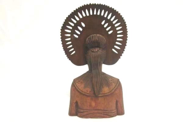 1973 Bali Unique Wooden Carving Head Bust Of A Tribal Warrior Woman W/ Headdress