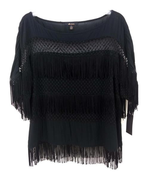 ELLA MOSS "Disco Starlight Zena" Fringe Blouse Black Short Sleeve Sz M NWT $168