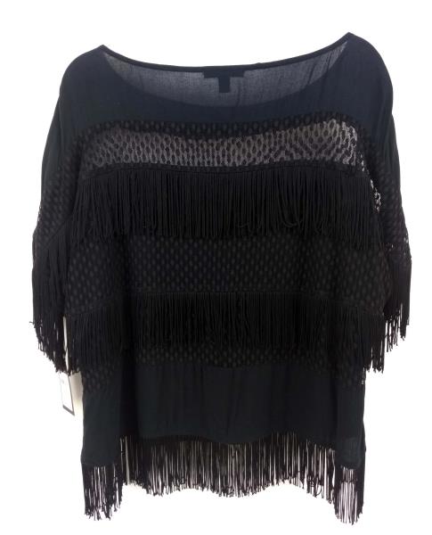 ELLA MOSS "Disco Starlight Zena" Fringe Blouse Black Short Sleeve Sz M NWT $168