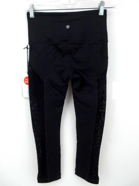 VIMMIA "Attitude" Capri Cropped Leggings Black Lace Mesh Side Panels Sz XS NWT