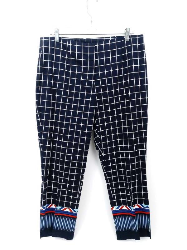 TRIBAL Trousers True Blue Check Dress Pants w/ Printed Cuffs Career Sz 12 NWT