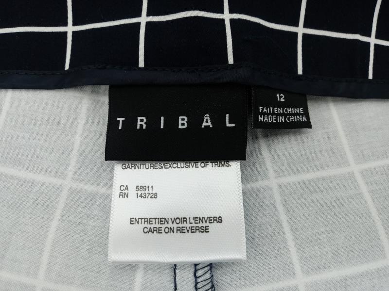 TRIBAL Trousers True Blue Check Dress Pants w/ Printed Cuffs Career Sz 12 NWT