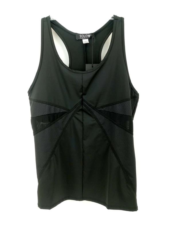 SOLOW Herringbone Tank Black Racerback Mesh Panels Activewear Womens Sz L NWT