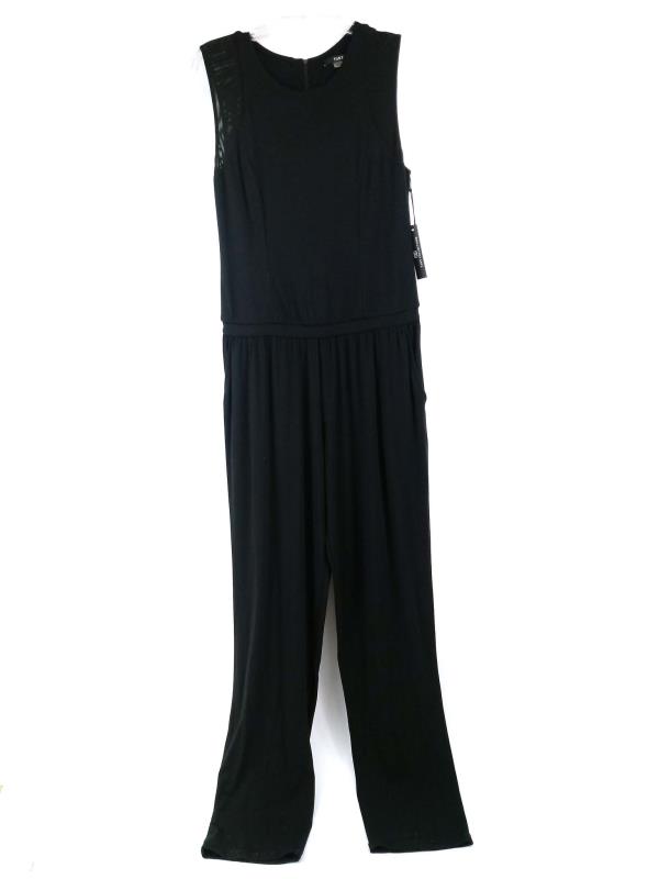 TART "Cosette" Jumpsuit Cap Sleeve Black Jersey Mesh Straight Leg Women Sz M NWT