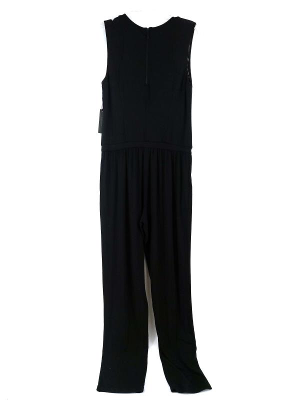 TART "Cosette" Jumpsuit Cap Sleeve Black Jersey Mesh Straight Leg Women Sz M NWT