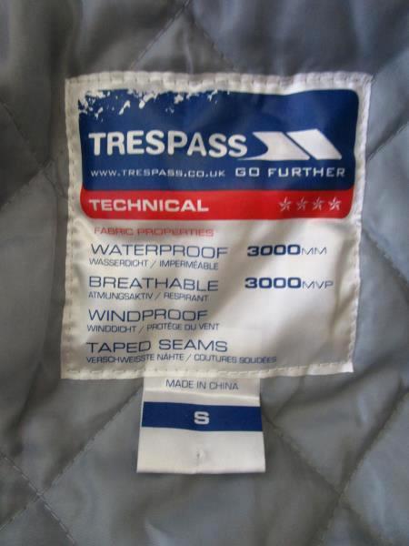 Men's Black White Coat Detachable Hood By Trespass Size S 100% Polyester