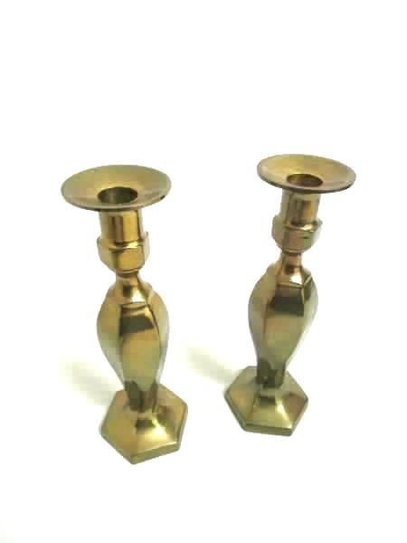 Lot of Two Unique Twisted Designed Bronze Candle Stick Holders Unbranded