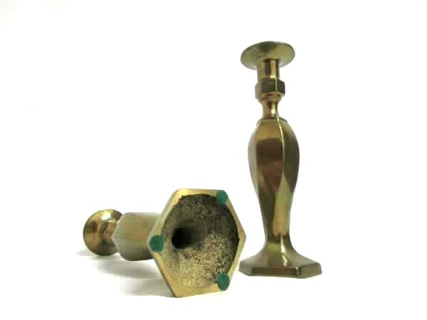 Lot of Two Unique Twisted Designed Bronze Candle Stick Holders Unbranded