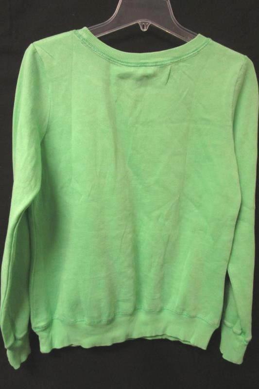 Pullover Sweater BLUE 84 Green/Silver Lettering Cotton Blend Women's Size Small