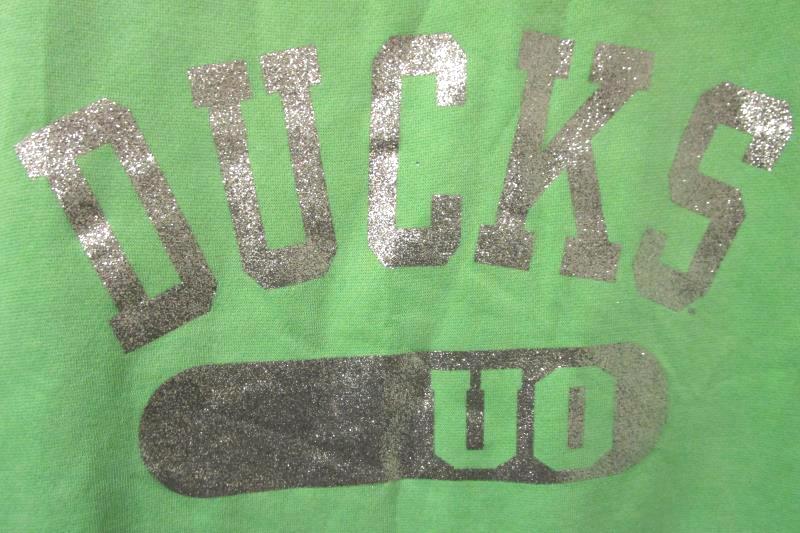 Pullover Sweater BLUE 84 Green/Silver Lettering Cotton Blend Women's Size Small
