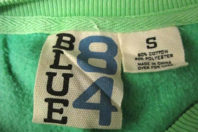 Pullover Sweater BLUE 84 Green/Silver Lettering Cotton Blend Women's Size Small