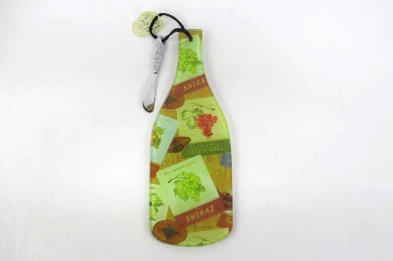 Counter Art Wine Bottle Glass Cheese Server Board And Knife Napa Valley VTG Wine