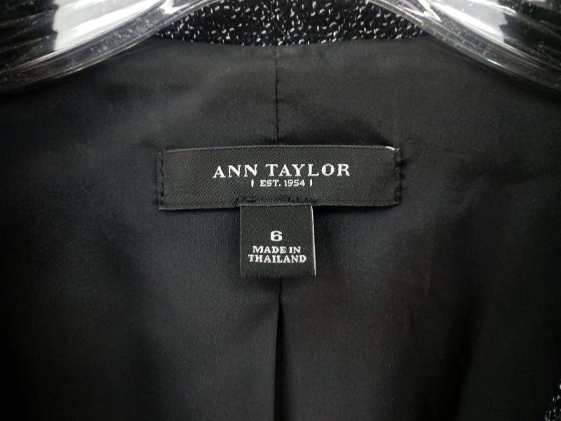 ANN TAYLOR Black Tweed One Button Career Blazer Wool Blend Shawl Lapel Sz 6