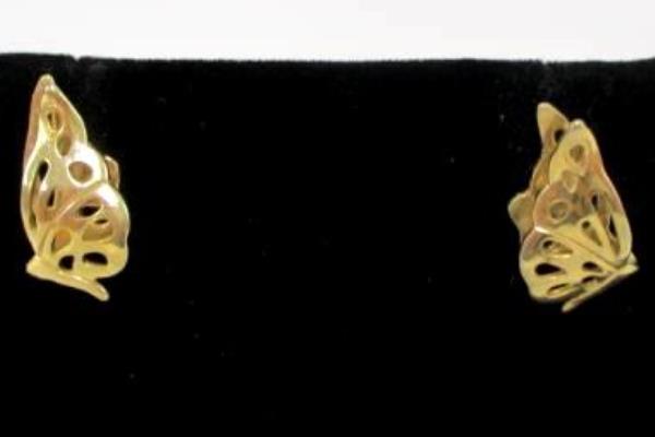 3 Pairs Gold Tone Pierced Earrings Presents Rhinestones Butterflies Candy Canes