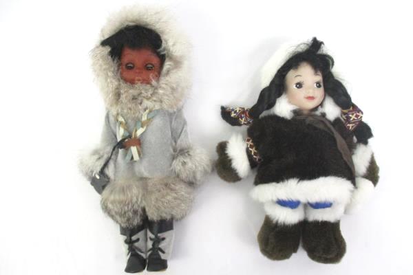 Lot of Two Dolls Plush & Plastic Eskimo Inuit Arctic Circle & Unbranded