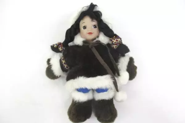 Pair of Eskimo Inuit Arctic Circle Doll Figures One Blinking Eyes Fur Outfits