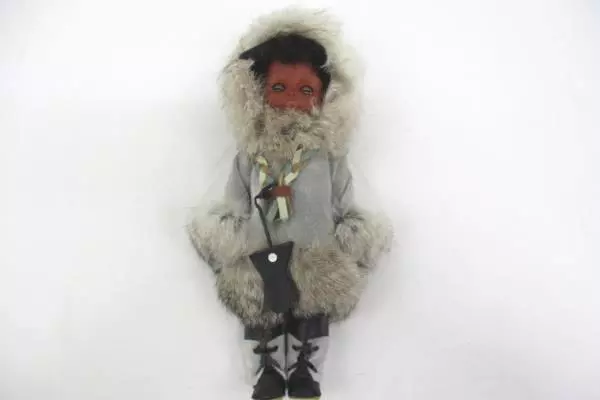 Pair of Eskimo Inuit Arctic Circle Doll Figures One Blinking Eyes Fur Outfits