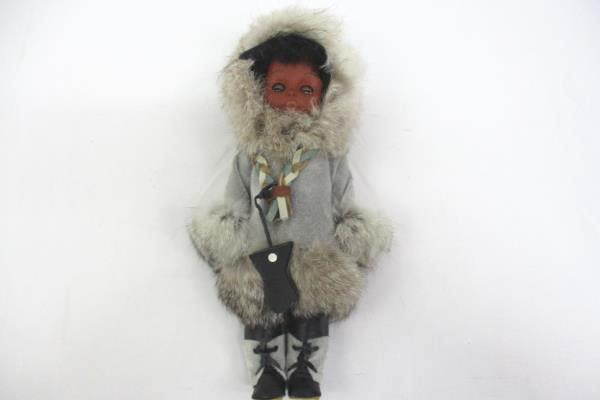 Lot of Two Dolls Plush & Plastic Eskimo Inuit Arctic Circle & Unbranded