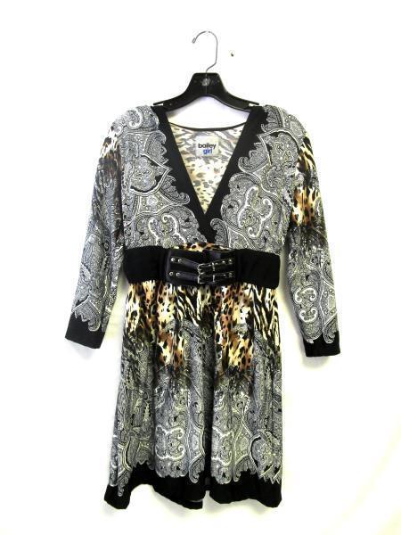 V-Neck Belted Dress By Bailey Girl Patterned Women's Size S