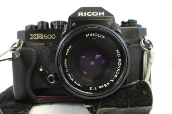 Vtg RICOH XR 500 Camera in Case Ctrap w/ Rikenon 45mm f/2 & Avigon Zoom 80-200