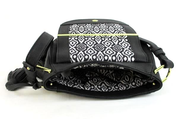 STEVE MADDEN Black with Gold Accent Faux Leather Cross Body Handbag with Tassles
