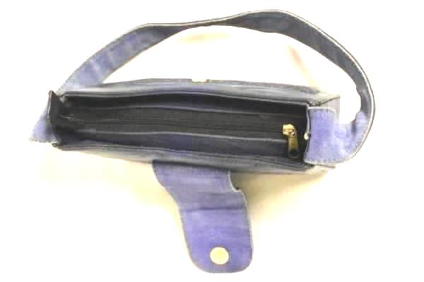 Hand Bag Mayan Blue Leather & Suede Magnetic Snap Strap W/ Zipper Made In Mexico