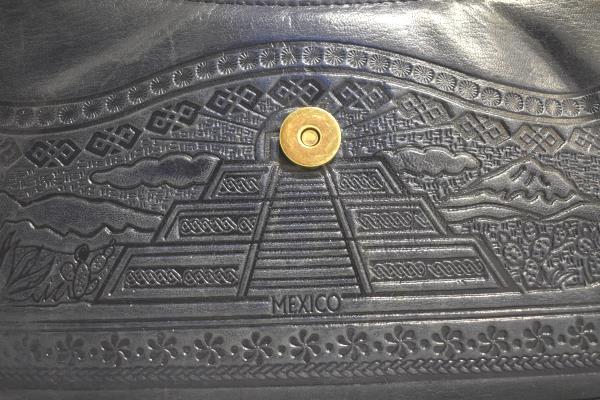 Hand Bag Mayan Blue Leather & Suede Magnetic Snap Strap W/ Zipper Made In Mexico
