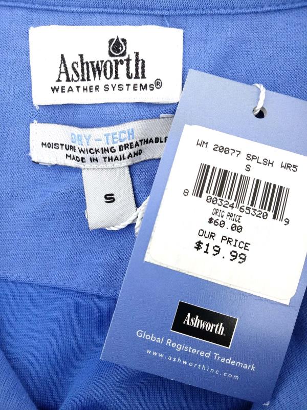 Ashworth Weather Systems Sport Golf Shirt Dry-Tech Blue New Men's Small NWT